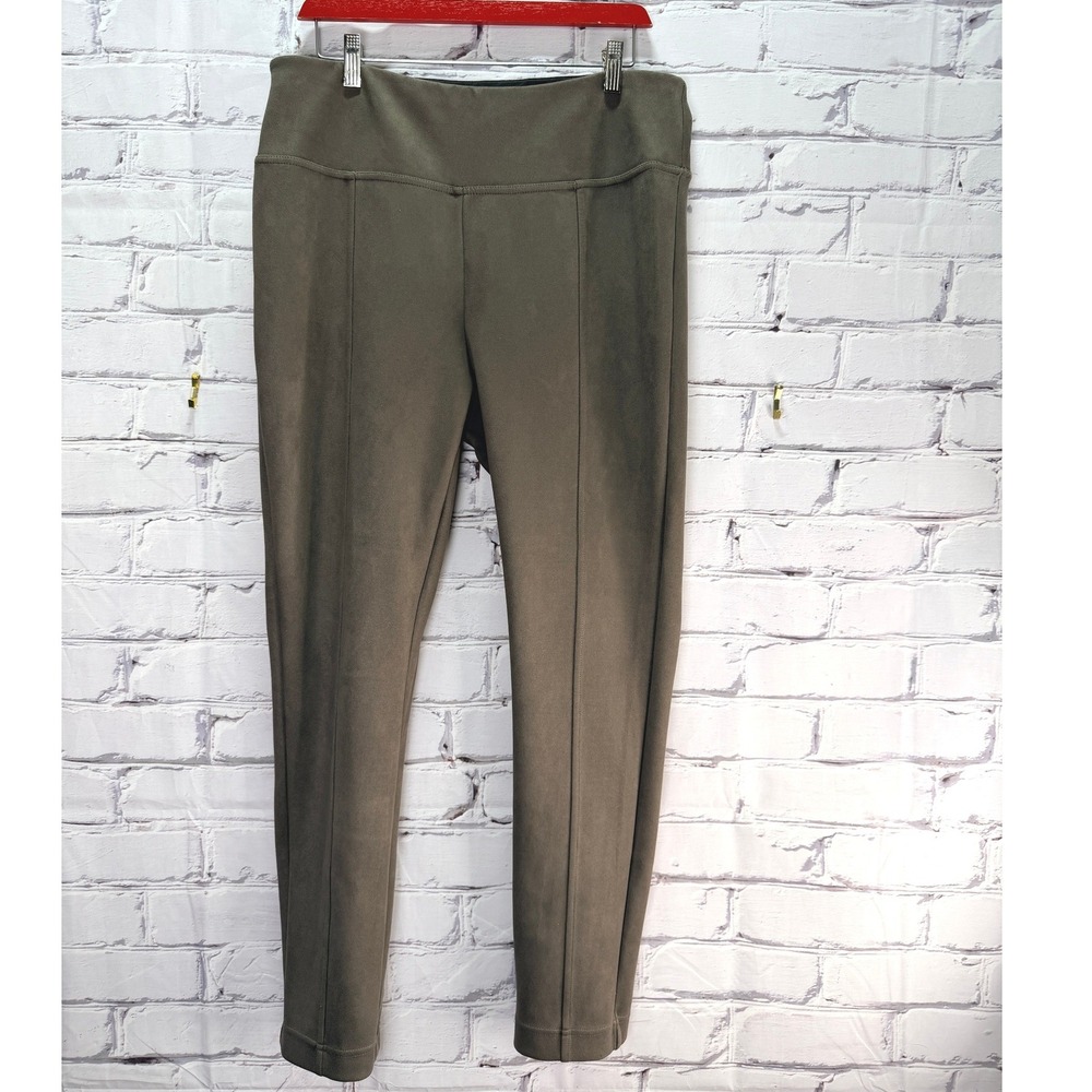 Andrew Marc Faux Suede Leggings Pants Womens L Taupe Seamed Front Pullon Stretch